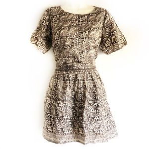 SEA NY Floral Tunic Dress Graphic Tan Black Size10
